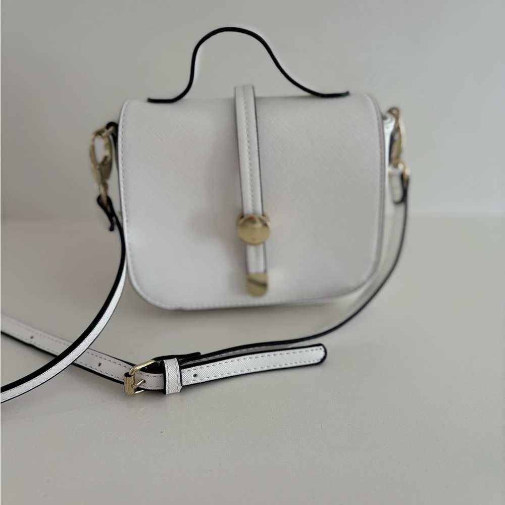 Mini Faux Leather Top Handle Bag White Gold Hardware